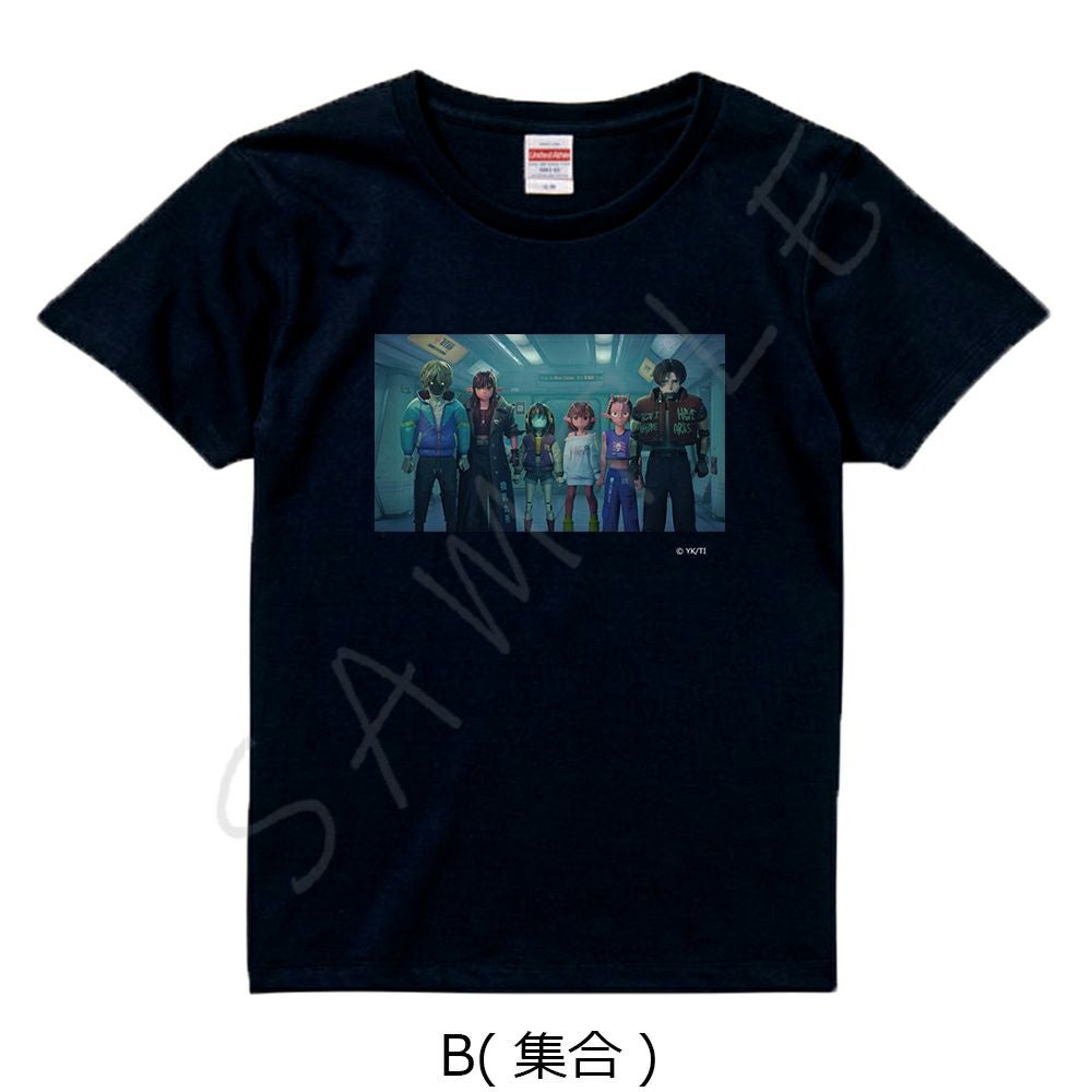 アニメ『銀河特急 ミルキー☆サブウェイ』 Tシャツ B(集合) ブラック S